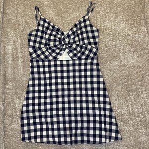 Eye of the Needle Blue and White Checked Mini Dress with Cutout Size L